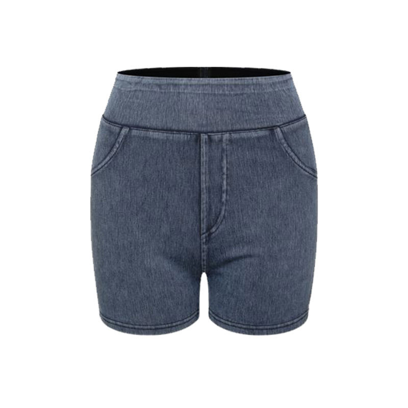 Pantalones cortos de yoga de mezclilla transfronterizos para mujer, cintura alta, bolsillos delgados para levantar la cadera, deportes para correr, pantalones casuales de tres puntos