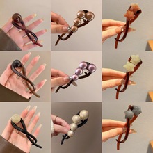 韩系简约珠珠发夹慵懒风一字夹日常百搭高级感头饰气质扭扭夹发卡