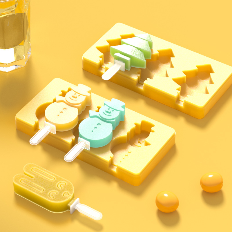 2-color helado molde de silicona muñeco de nieve de pino helado molde DIY hecho a mano molde de helado casero al por mayor