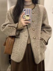 美拉德小香风外套女韩系外套秋冬款加厚宽松显瘦休闲法式上衣