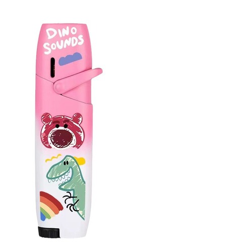 The same Sanrio internet celebrity metal inflatable windproof lighter with anime cute strawberry bear and purple flames