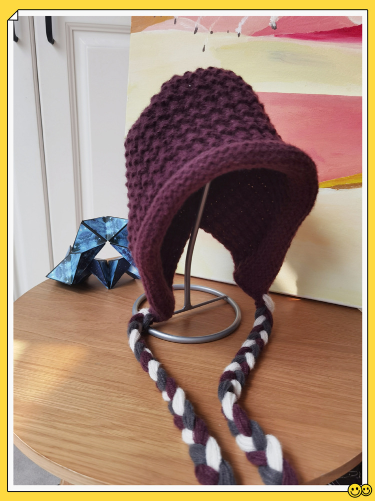 Tricoté pour femme en automne hiver, avec un petit visage, un style ethnique, un bonnet en tricot chaud et un chapeau Lei Feng_voghion.com