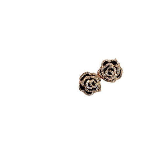 S925 Silver Needles with Layered Micro-Pierced Camellia Flower Earrings, Korean Style, Fresh and Natural, Black Rose Flower Stud Earrings