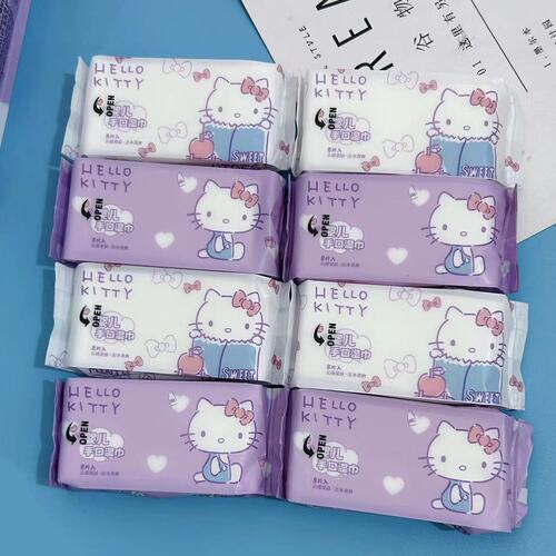 Purple kt cat wipes children's disposable hand and mouth cleaning wipes portable small package mini wipes baby