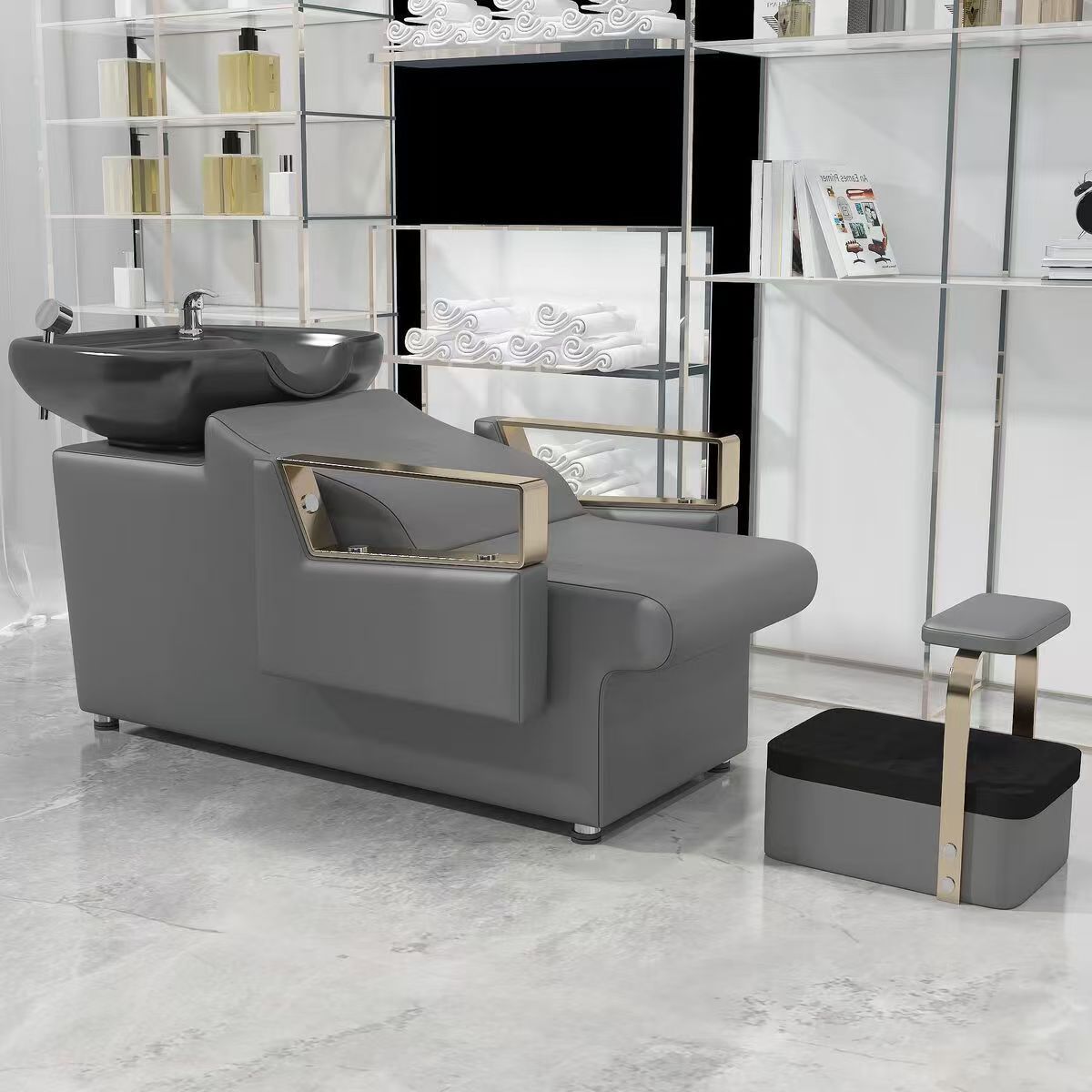 Peluquería Cama de champú Peluquería especial cama de agua semi-reclinada olla profunda de cerámica de acero inoxidable de alta gama