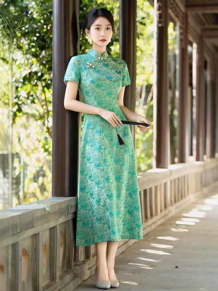 Summer lightweight retro long elegant cheongsam