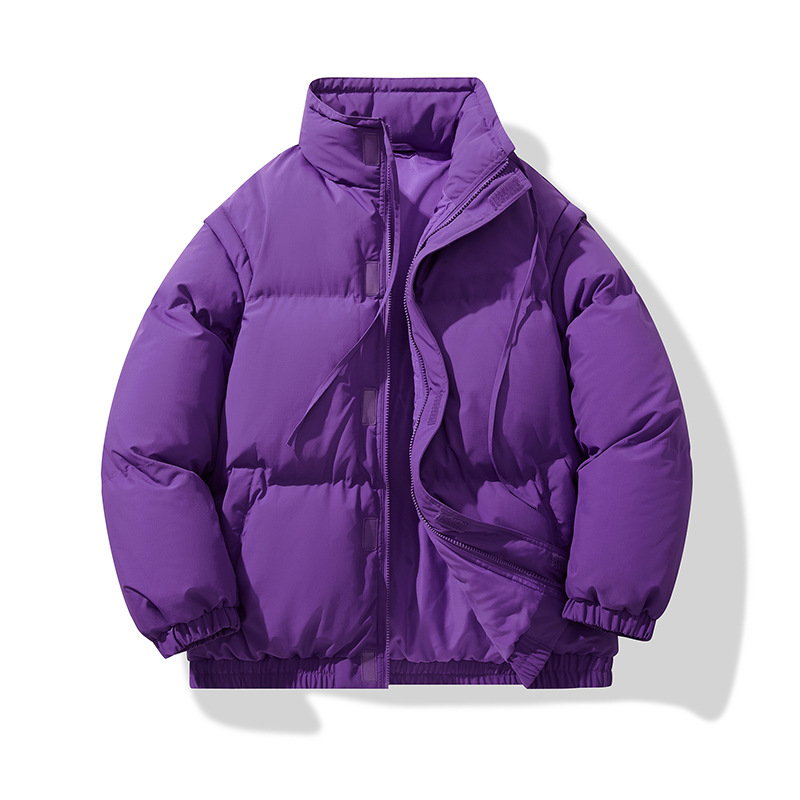 Ärmel abnehmbar, Stehkragen, wattierte Herrenkleidung, lockere Daunen-Baumwollwattierung, Stehkragen, warme Brotkleidung_voghion.com