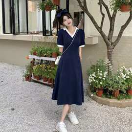 polo领连衣裙夏撞色设计感小众2026新款胖mm收腰显瘦短袖短裙批发