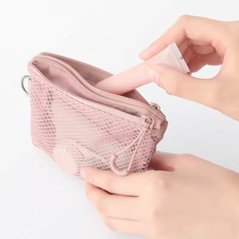 New double-zipper headphone and digital storage bag, travel portable card holder, mesh lipstick storage bag.