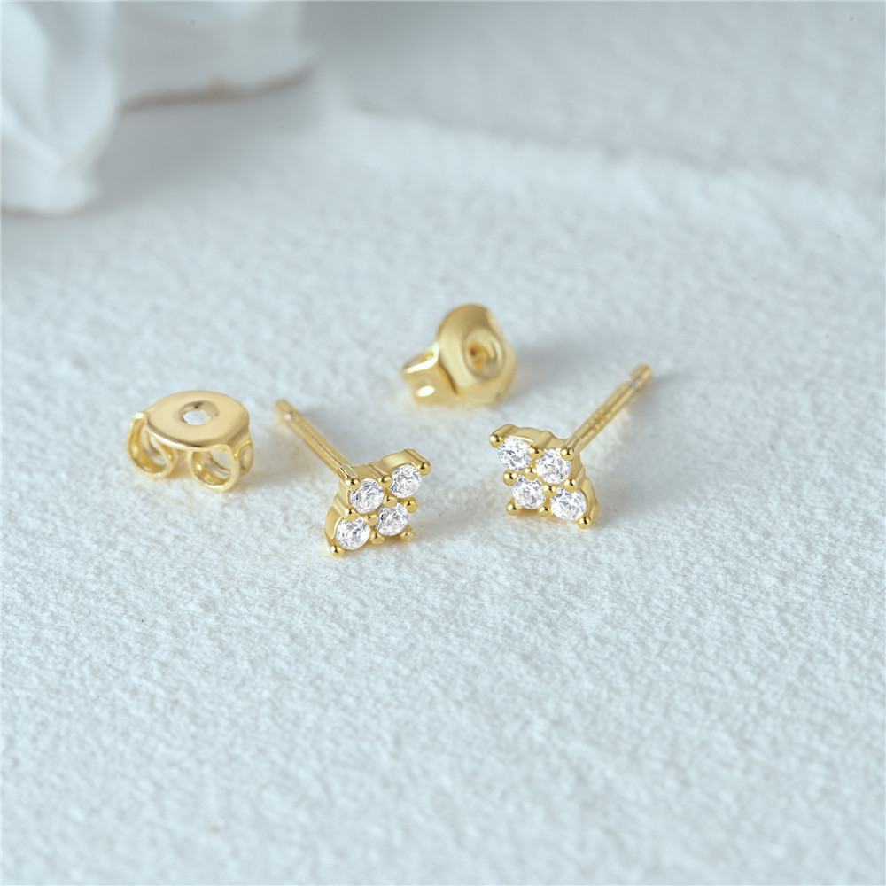 1 Pair Simple Style Cactus Moon Flower Plating Inlay Sterling Silver Zircon 18k Gold Plated Ear Studs display picture 7
