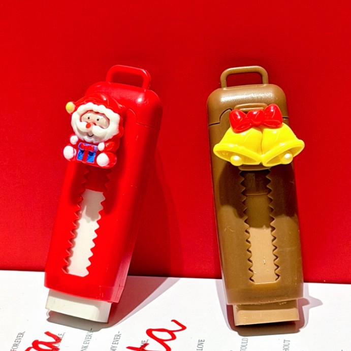 Nuevos borradores de navidad de empuje y tracción lindos de alta belleza campana regalo de goma estudiantes de papelería