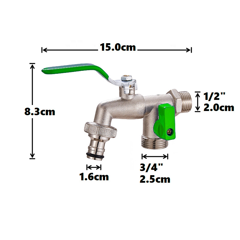 Cross-border exclusive gardening double water outlet zinc alloy faucet, one in and two out double pacifier, belt faucet [green] details Picture
