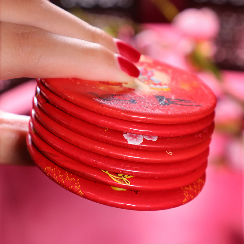 Espejo rojo de boda portátil mini espejo de maquillaje de mano novio espejo de cintura festivo suministros de boda al por mayor