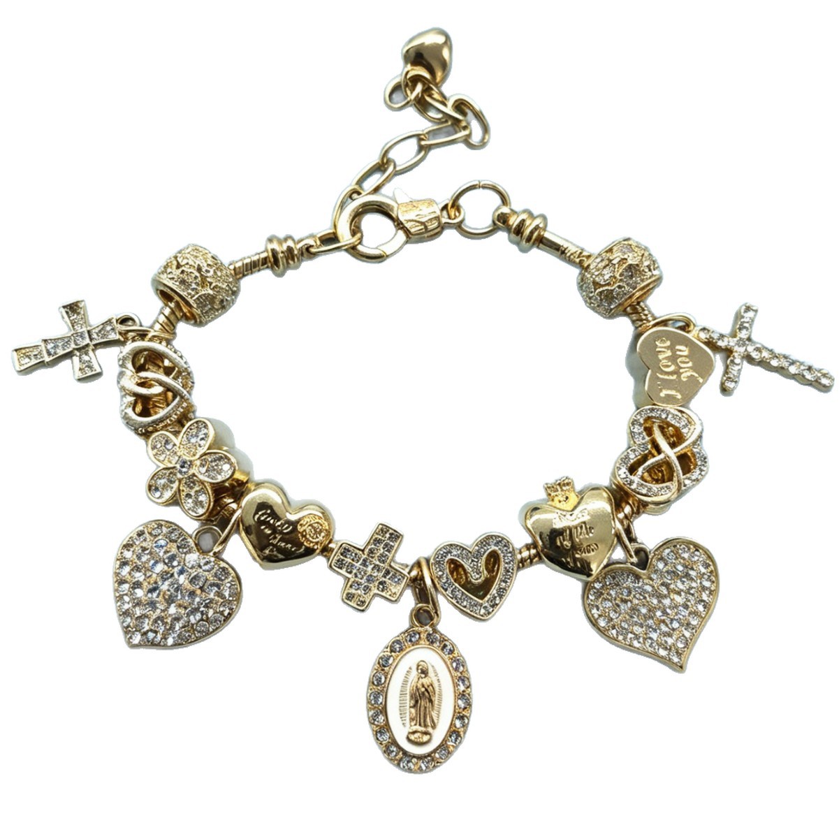 Panjia brazalete DIY explosión transfronteriza ajustable pulsera de lujo diamante cruz amor joyas colgante flor
