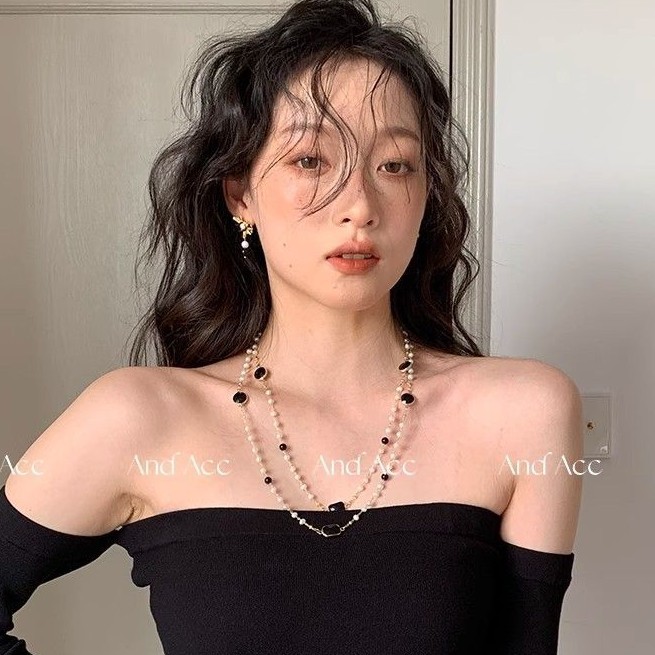 2024 Zircon Freshwater Pearl Stitching Fashion Long Necklace Multi-Wearing Style Ins Style Multi-Layer Clavicle Chain for Women