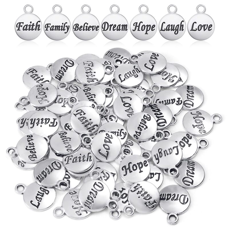 Charming Round Lettering Family Faith Hope Love Jewelry Pendant DIY Bracelet Necklace Pendant