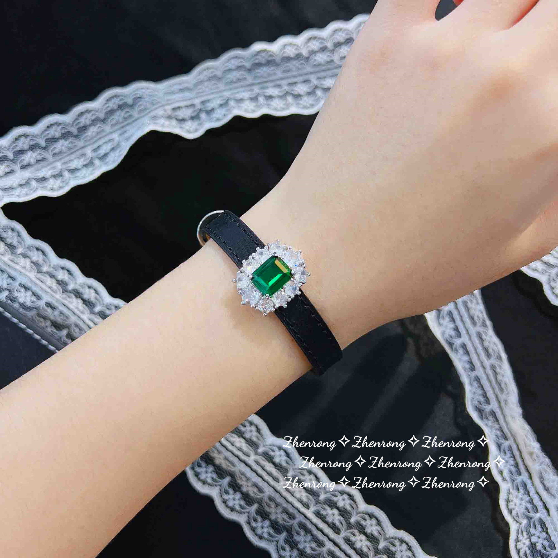Little Red Book Explosive Simulation Emerald Wristband Bracelet Women's Pendant Watch Two Strap Watch Adjustable