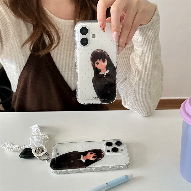 卡通探身黑长发黑衣服女孩适用iPhone16苹果15ProMax/14/13手机壳|undefined
