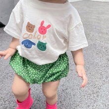 小哇家韓國百搭可愛圓領短袖女寶寶T恤中小童薄款上衣潮