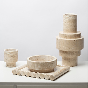 Modern minimalist creative yellow cave stone vase flower soft decoration sales Department living room dining table marble home decoration