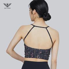 新款印花露背瑜伽上衣含胸墊 細肩帶運動防震內衣運動內衣 中強度
