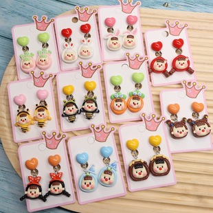 New children's red nose girl's earless ear clip girl's girl's crossdressing cartoon rabbit pendant ear clip