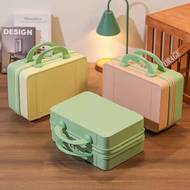 糖果色撞色手提箱小行李箱伴手礼盒纯色清晰旅行箱迷你行李箱拉链