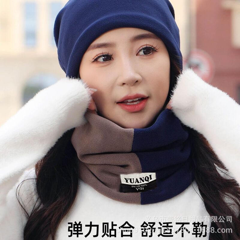 秋冬季保暖脖套奥利绒双层加厚时尚简约户外骑行男女拼色套头围脖|undefined