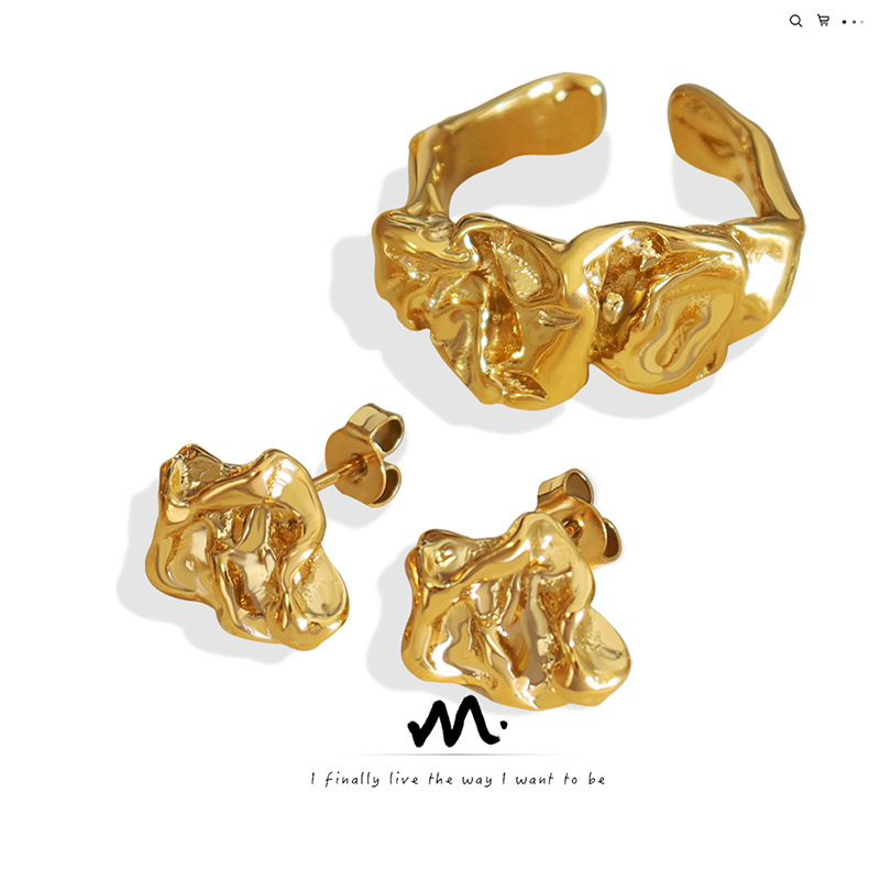 Temperamento retro de las mujeres estilo coreano personalizado diseño de nicho en relieve elegante anillo cóncavo-convexo pendientes traje de joyería