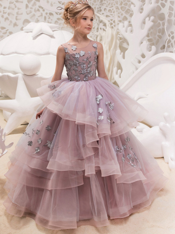 Comercio exterior nuevo vestido de encaje europeo y americano vestido de noche de las niñas vestido de otoño de los niños desfile espectáculo anfitrión rendimiento princesa vestido