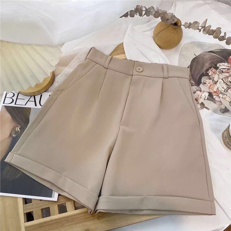 Plus Size 150kg Women's Rolled Hem Wide-Leg Suit Shorts 2024 Summer New High-Waisted Slimming A-Line Pants