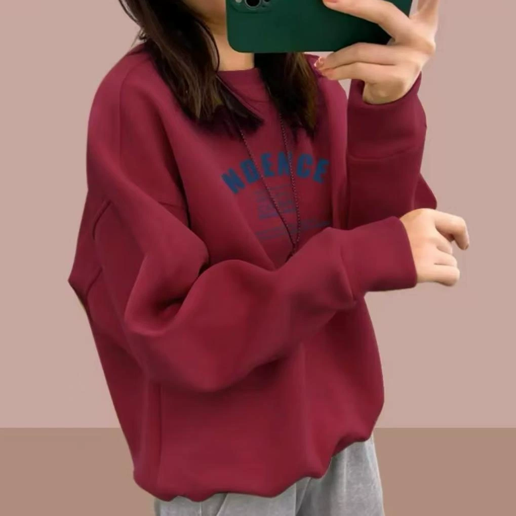 Новый свободный свитшот на осень и зиму, повседневный универсальный женский топ с круглым вырезом, куртка с капюшоном, уменьшающая возраст, на флисовой подкладке, весна и осень