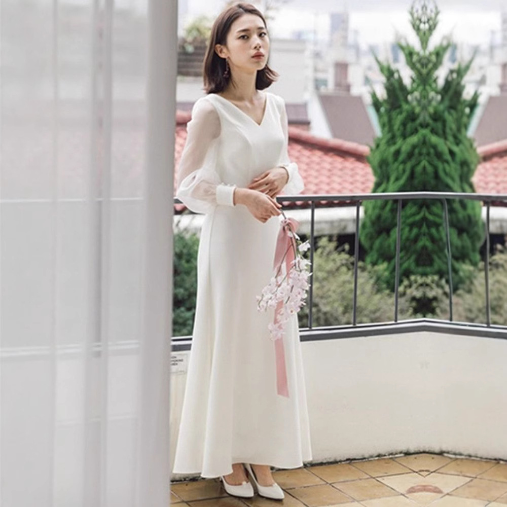 Travel Light Wedding Dress Mori Style Super Fairy Simple White Satin Evening Dress Women's 2025 New Wedding Dress Long Sleeve