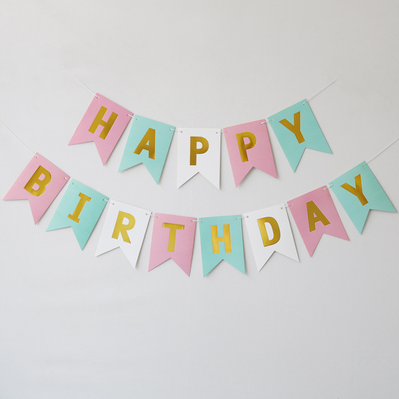 箔押し魚尾誕生日おめでとう旗happy birthdayパーティー装飾誕生日おめでとうバナー花|undefined