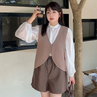 大码女装v领外搭无袖上衣女针织衫2026春款胖mm宽松背心马甲22697