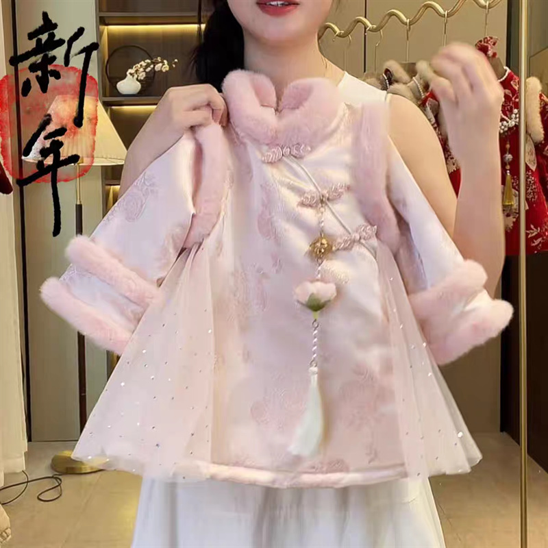 Traje de Año Nuevo para Niña 2025, Vestido de Invierno para Cumpleaños, Vestido de Princesa Hanfu Cheongsam para Bebés y Niñas Pequeñas, a la Moda