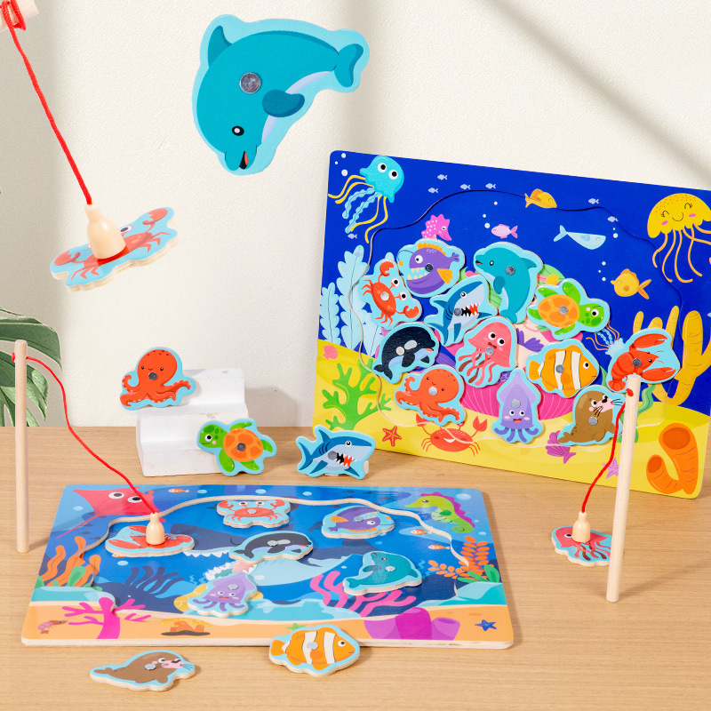 Juegos de pesca magnética divertidos juguetes multi-estilo tema marino para bebés puzzle educación temprana iluminación cognitiva
