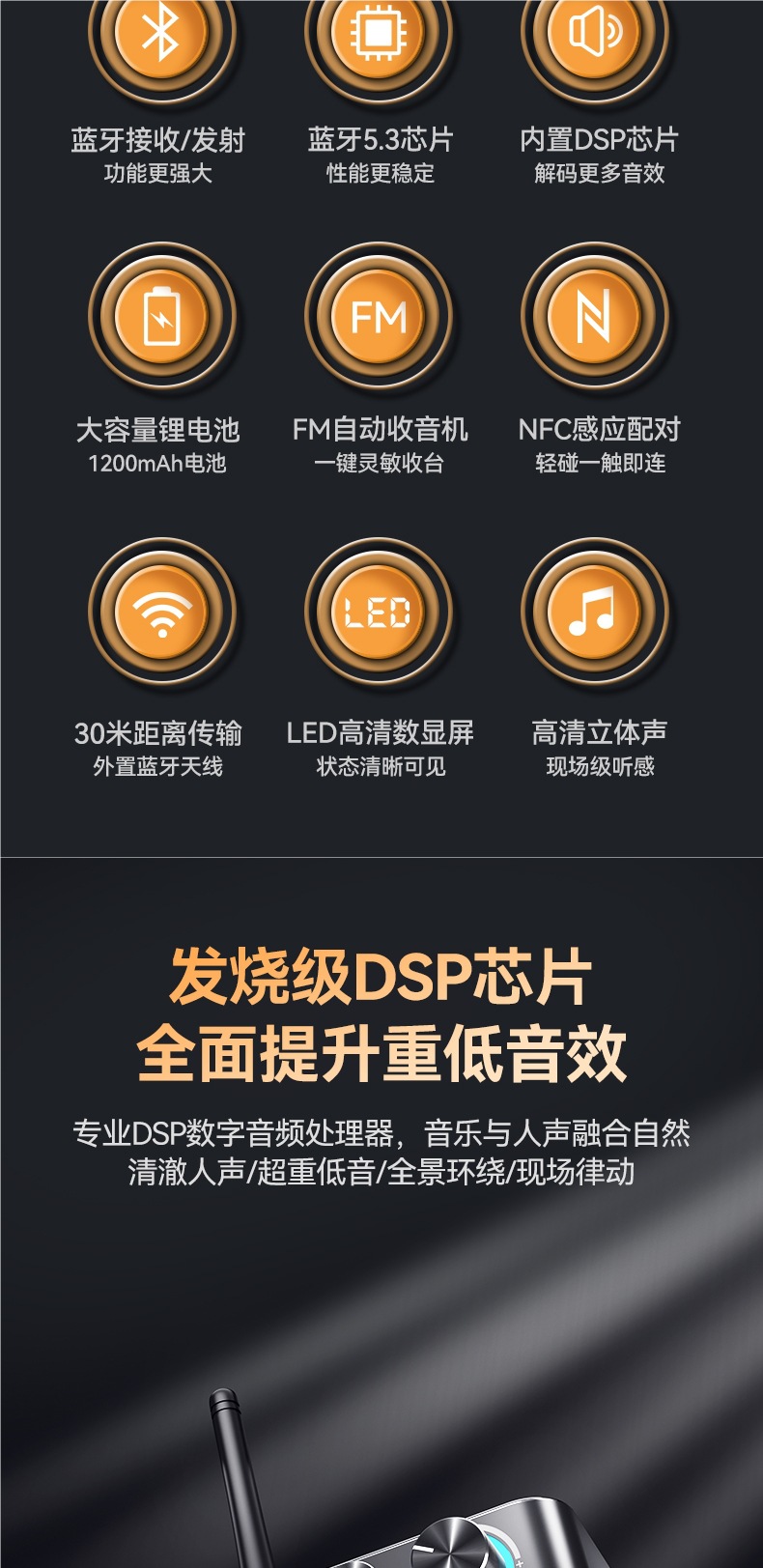 Bluetooth Receiver 5.3 Speaker Amplifier Karaoke Audio Adapter Desktop Computer Transmitter Fm Radio Lossless