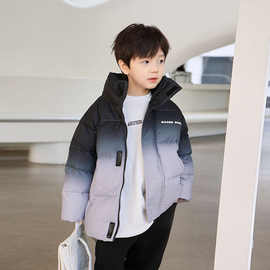 男童羽绒棉服加厚冬装儿童2024新款中大童男孩渐变炸街羽绒棉外套