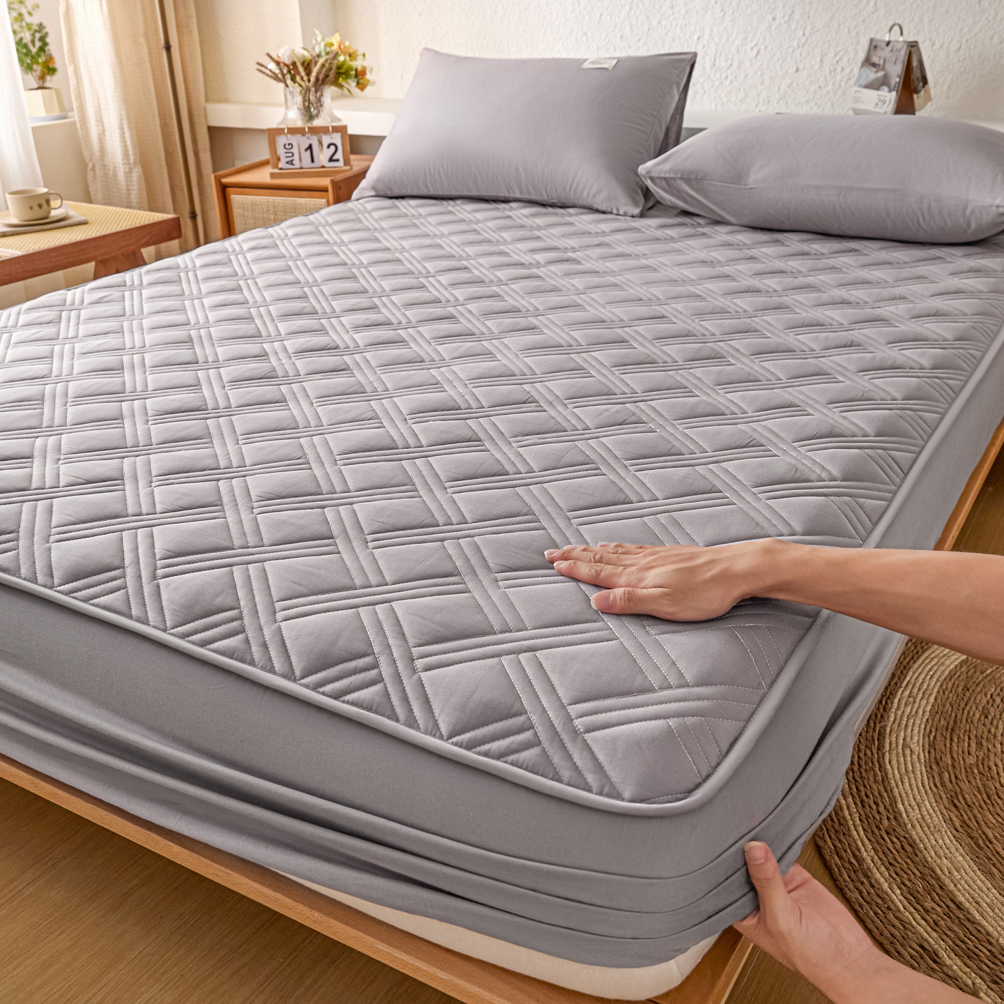 Nanjiren All-Cotton Quilted Fitted Sheet Mattress Protector Full Wrap Anti-Slip New Chinese Style Pure Cotton for Home Use