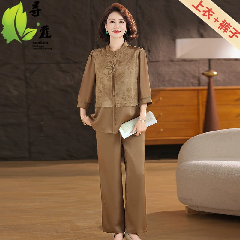 Новая женская одежда иностранная мама летняя одежда 40-летний средний и пожилой костюм сшитая женская свободная одежда среднего возраста