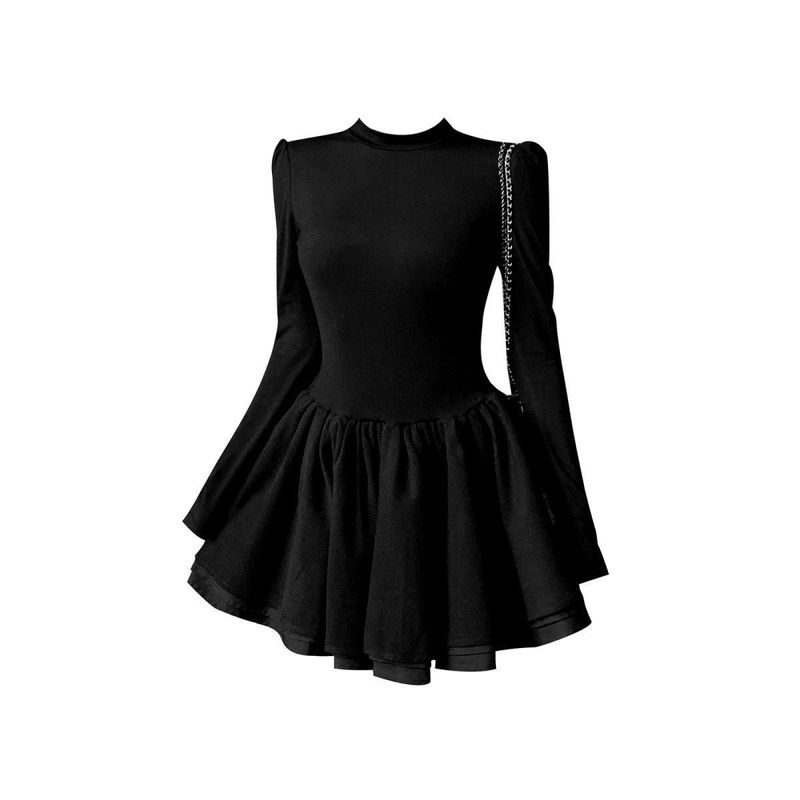 Elegant Socialite Style Half-High Collar Long-Sleeve Dress for Women, Autumn and Winter, Waist-Cinching, Puffy Short Dress, Little Black Dress Elegant Socialite Style Half-High Collar Long-Sleeve Dress for Women, Autumn and Winter, Waist-Cinching, Puffy Short Dress, Little Black Dress