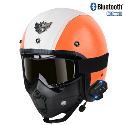 Motosiklet kaskı (dəbilqə), motorcycle leather helmet electric car - k-orange-white-mask-bluetooth-s