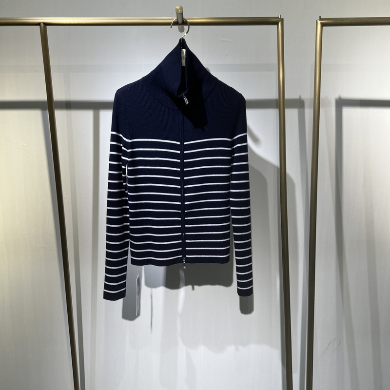 The Same Style as the Mall 2025 Winter New Style Stand Collar Zipper Navy Style Stripesd Sheep Wool Knitted Cardigan 3Ga132941