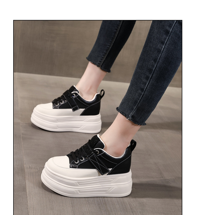 Giày sneaker nữ đế dày tăng chiều cao 9,5 cm, dây Velcro trắng phong cách thể thao — màu be chi tiết 12