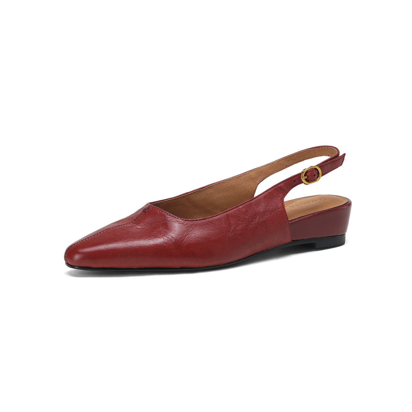 Sandal nữ da cừu mũi nhọn quai chữ V đế bệt — màu nâu