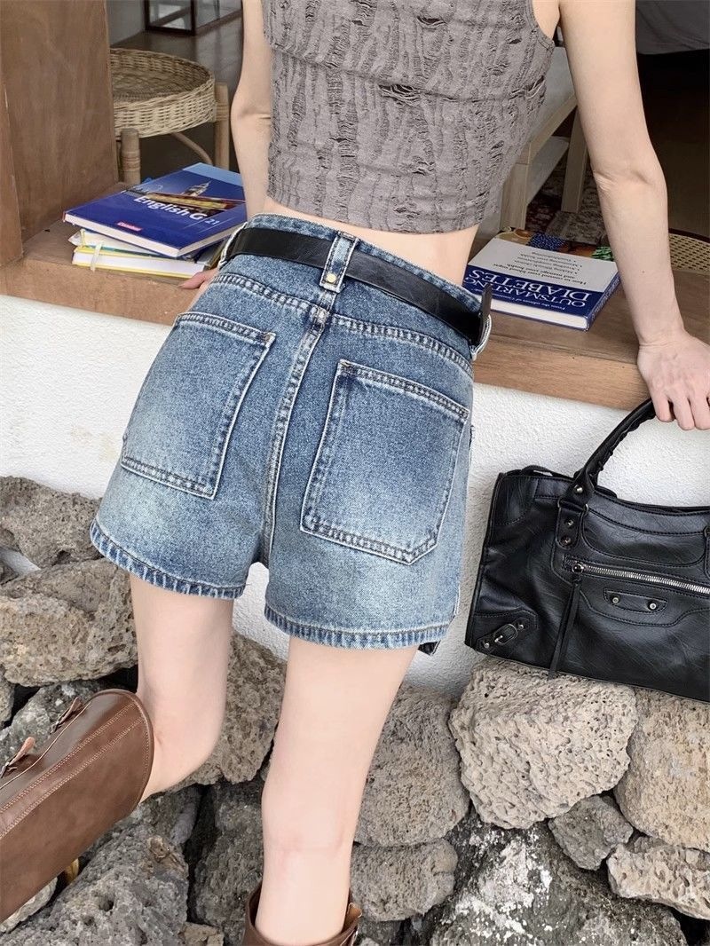 Quần short denim nữ lưng cao túi hộp phong cách vintage ống rộng — Lời bài hát: Blue (No Belt - Pants) chi tiết 8