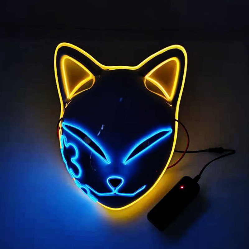 Led luminoso fantasma extinguir la hoja máscara luminosa anime cos props cara de gato zorro Halloween máscara de luz fría flash
