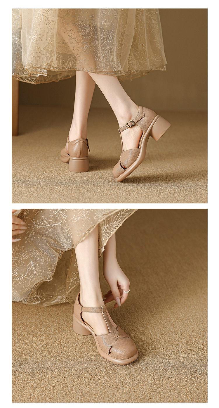 Sandal nữ bao đầu gót vuông đế dày 5cm phong cách ngoại thương — Màu đen chi tiết 10