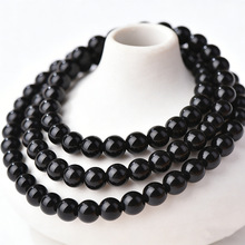 天然黑曜石手串女男纯黑乌金黑耀石串珠本命年水两圈多圈手